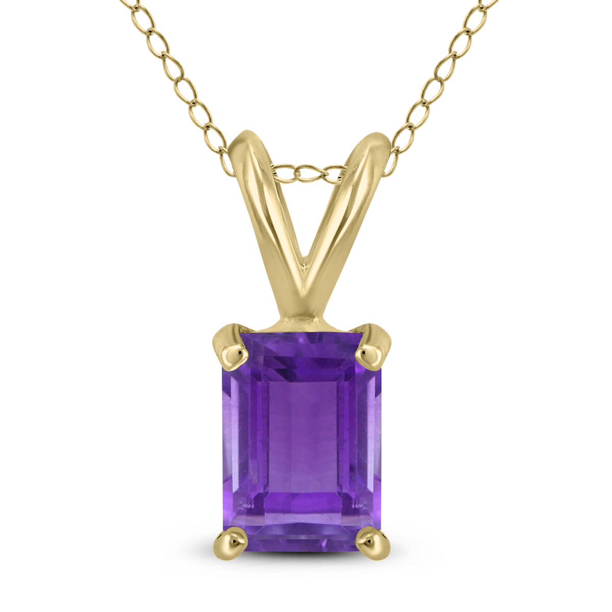14K Yellow Gold 8x6MM Emerald Shaped Amethyst Pendant
