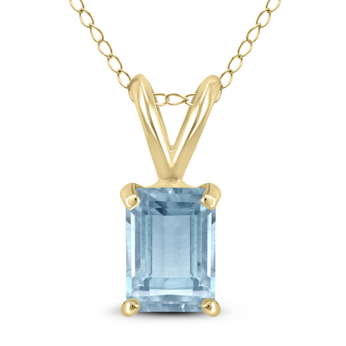 14K Yellow Gold 5x3MM Emerald Shaped Aquamarine Pendant