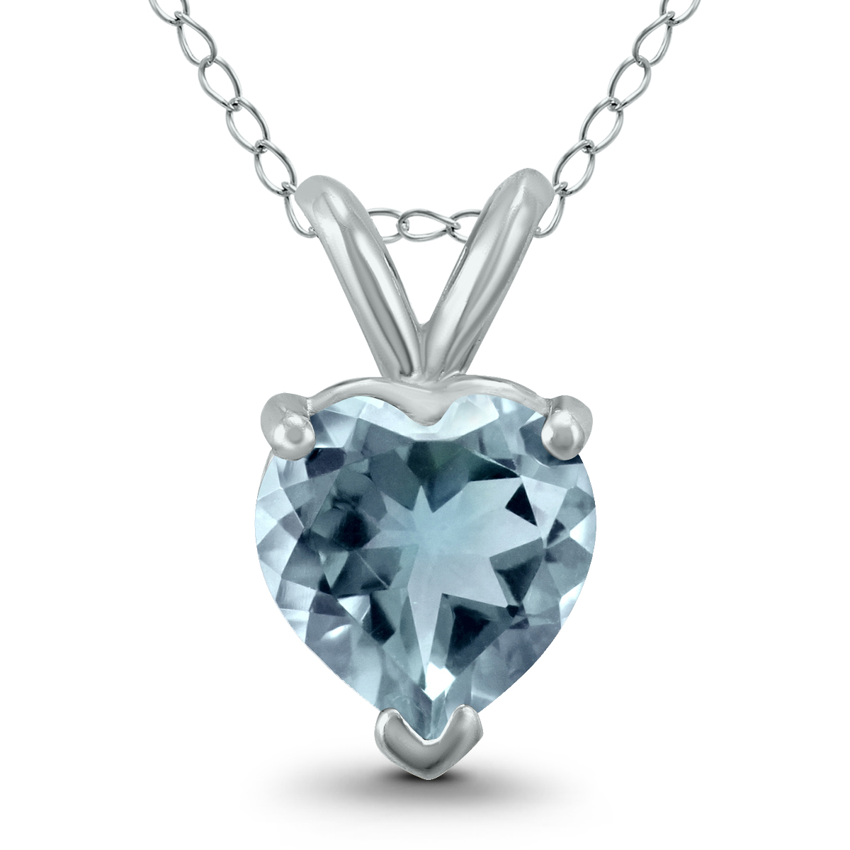 14K White Gold 4MM Heart Aquamarine Pendant