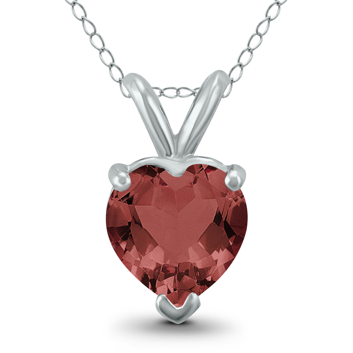 14K White Gold 6MM Heart Garnet Pendant