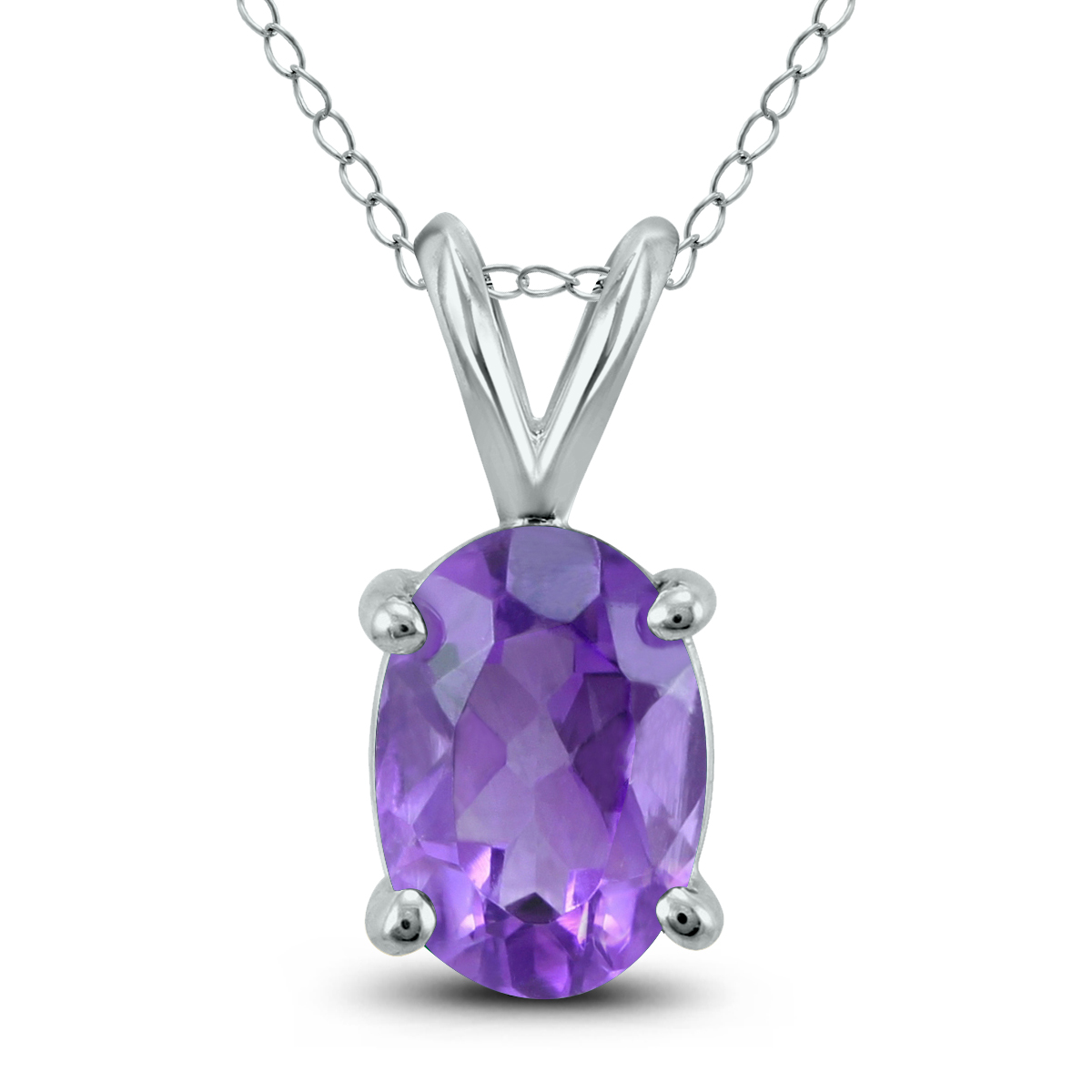 14K White Gold 6x4MM Oval Amethyst Pendant