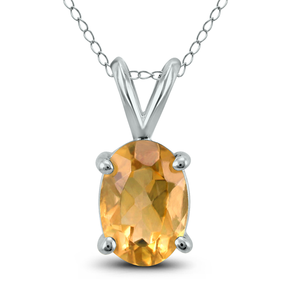 14K White Gold 6x4MM Oval Citrine Pendant