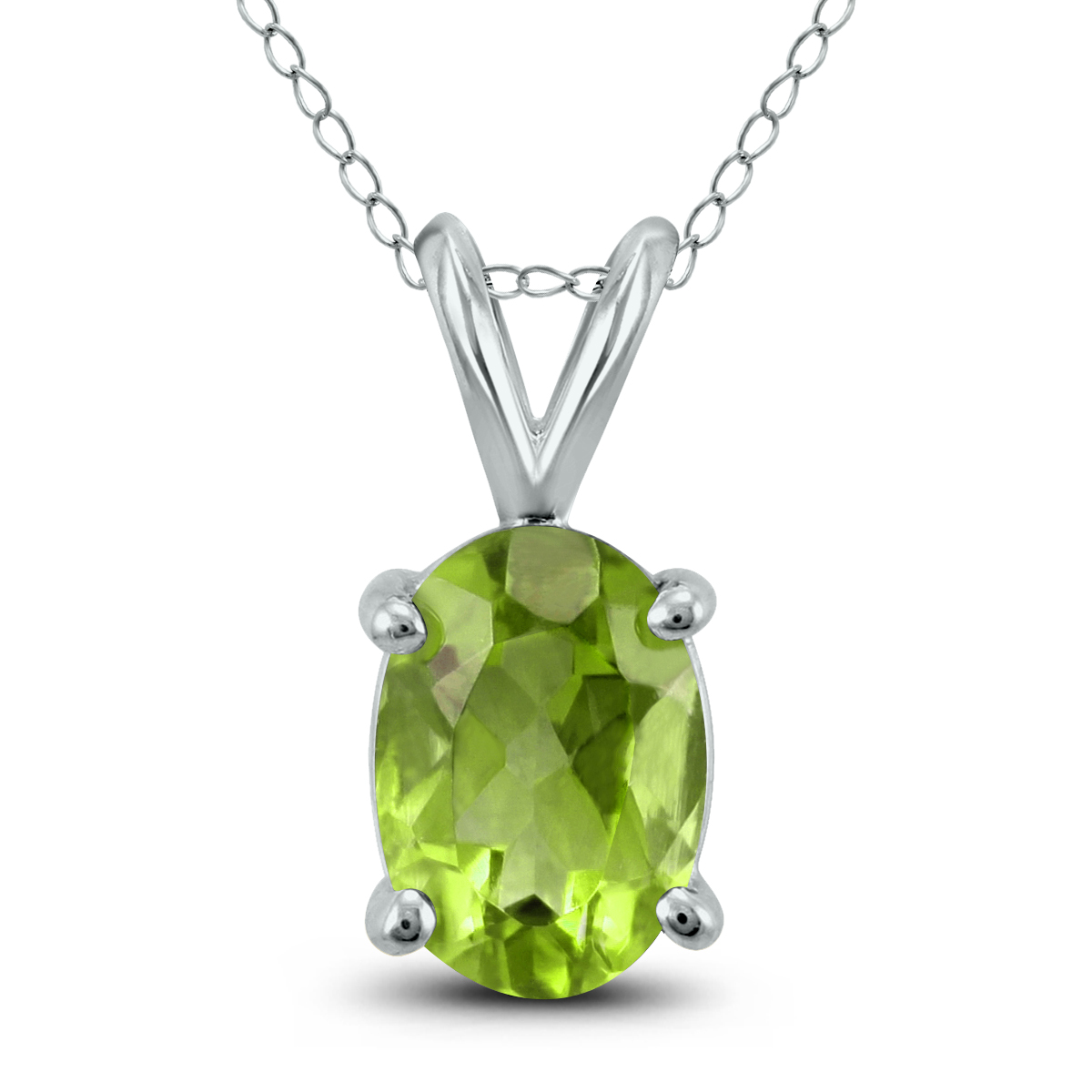 14K White Gold 6x4MM Oval Peridot Pendant