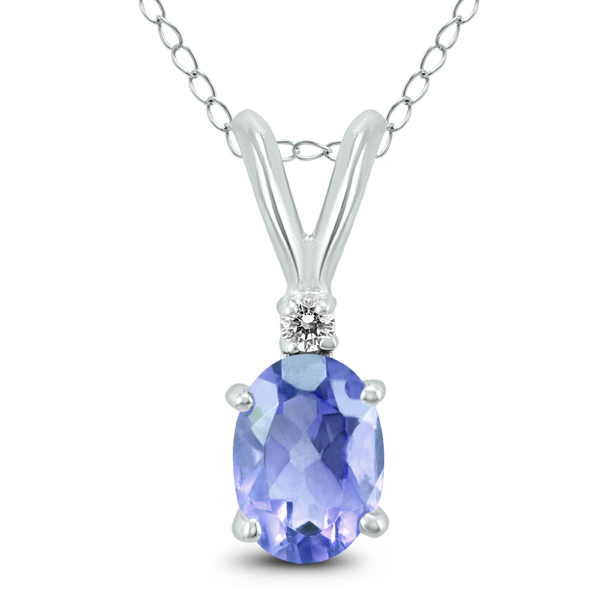 14K White Gold 5x3MM Oval Tanzanite and Diamond Pendant