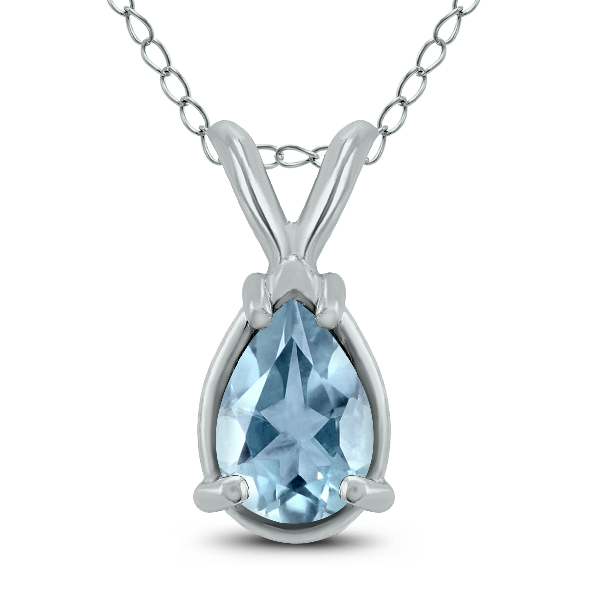 14K White Gold 6x4MM Pear Aquamarine Pendant