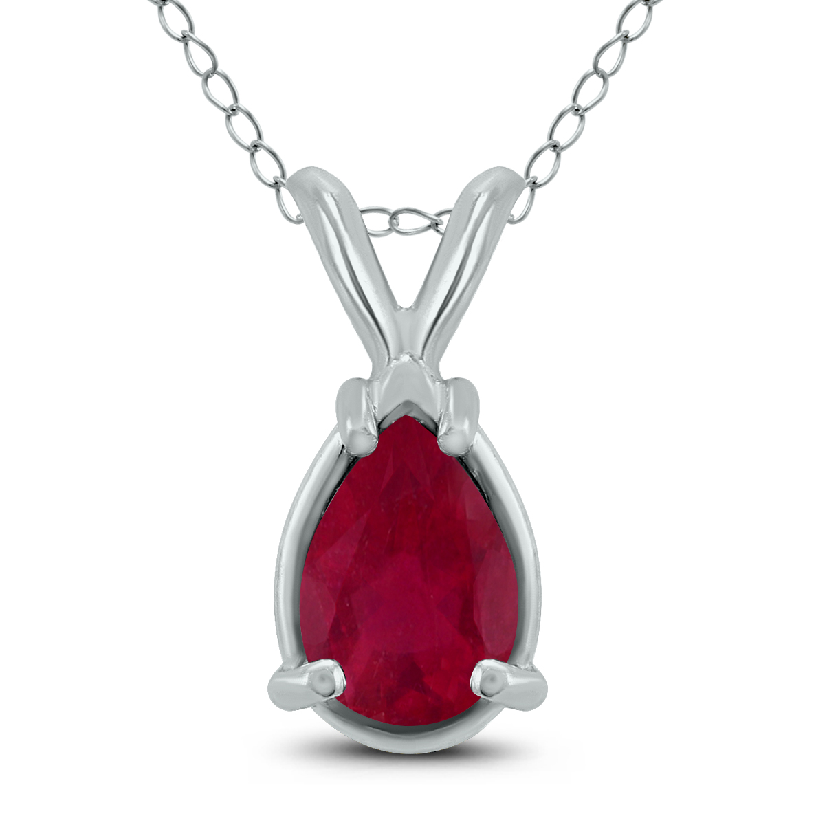 14K White Gold 6x4MM Pear Ruby Pendant