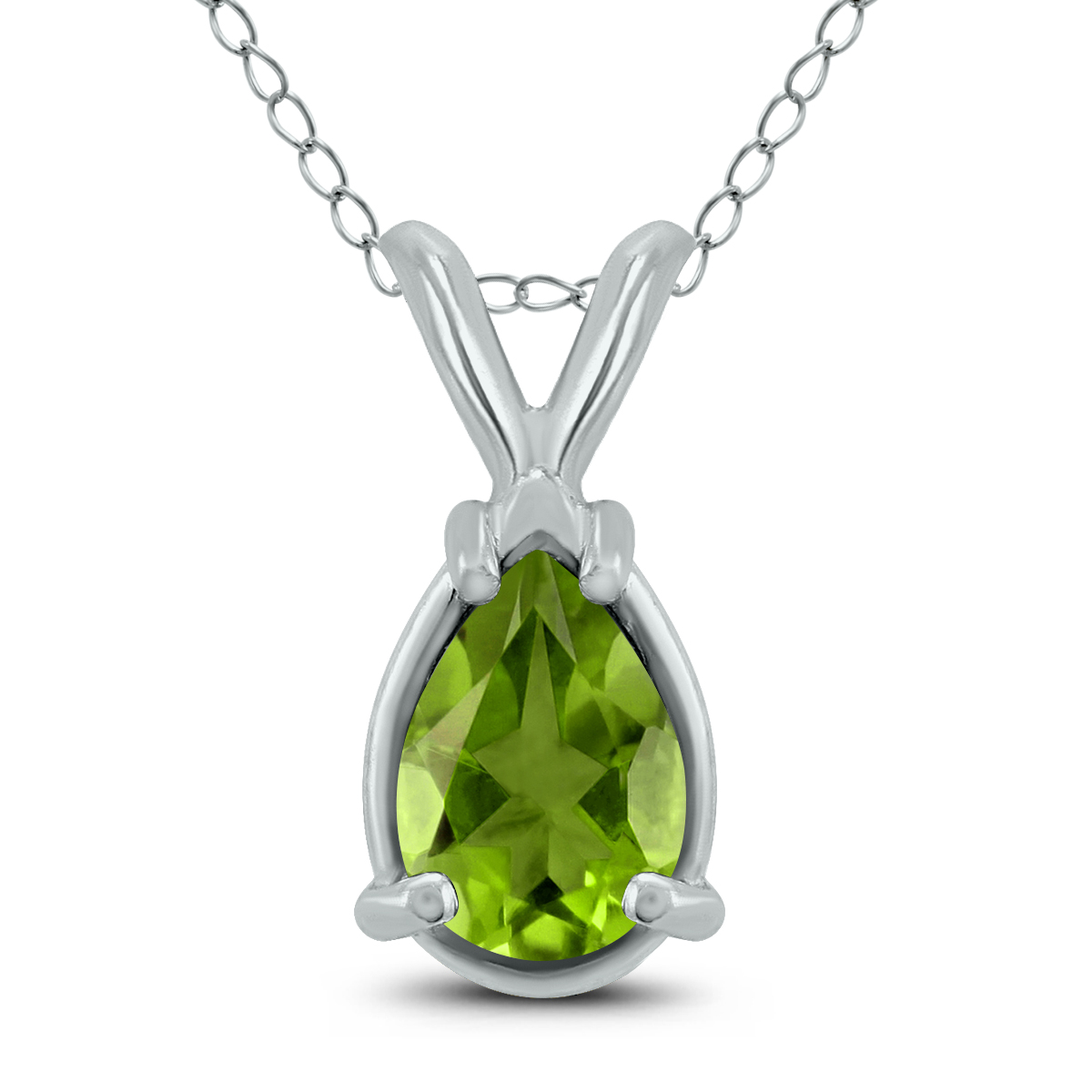 14K White Gold 7x5MM Pear Peridot Pendant