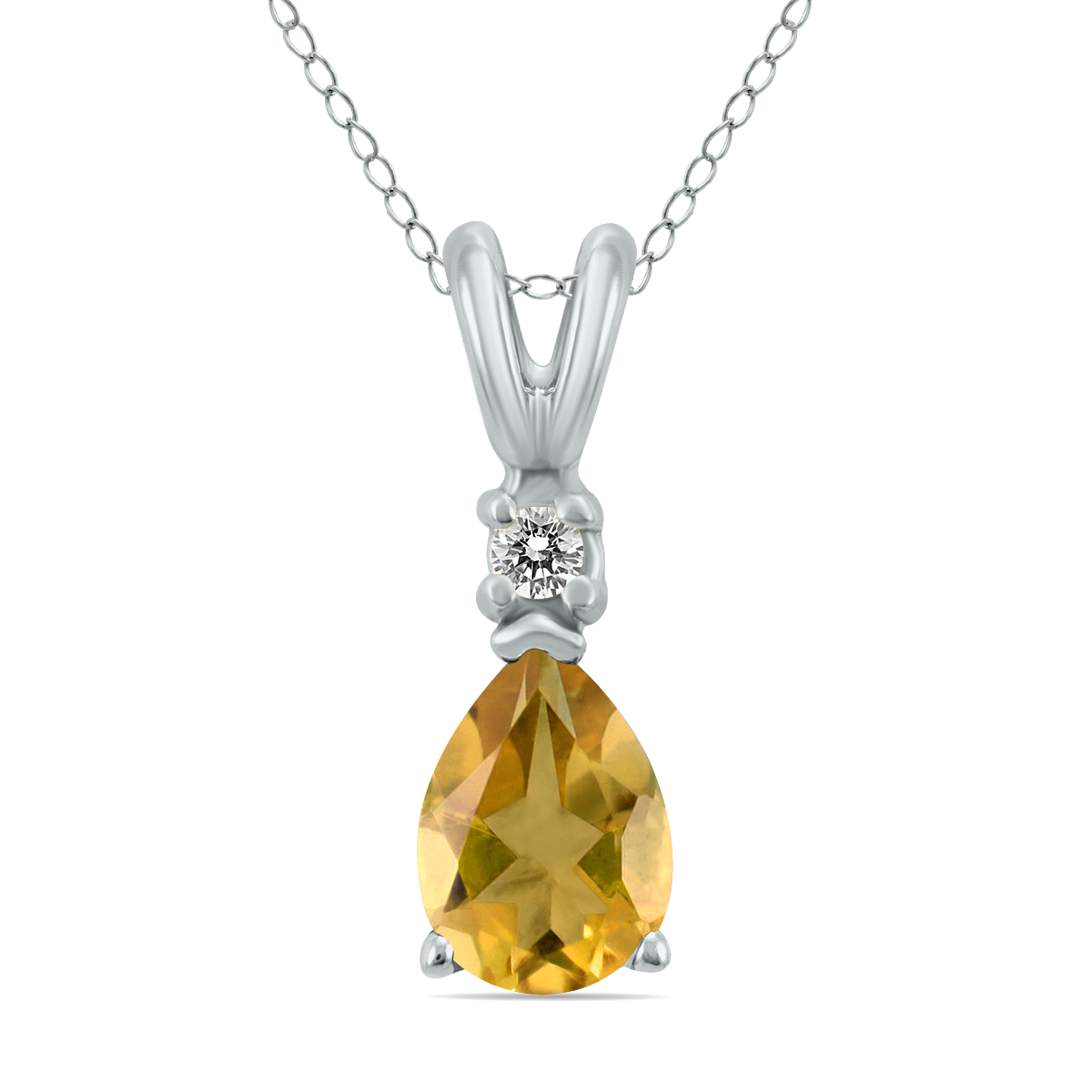 14K White Gold 7x5MM Pear Citrine and Diamond Pendant