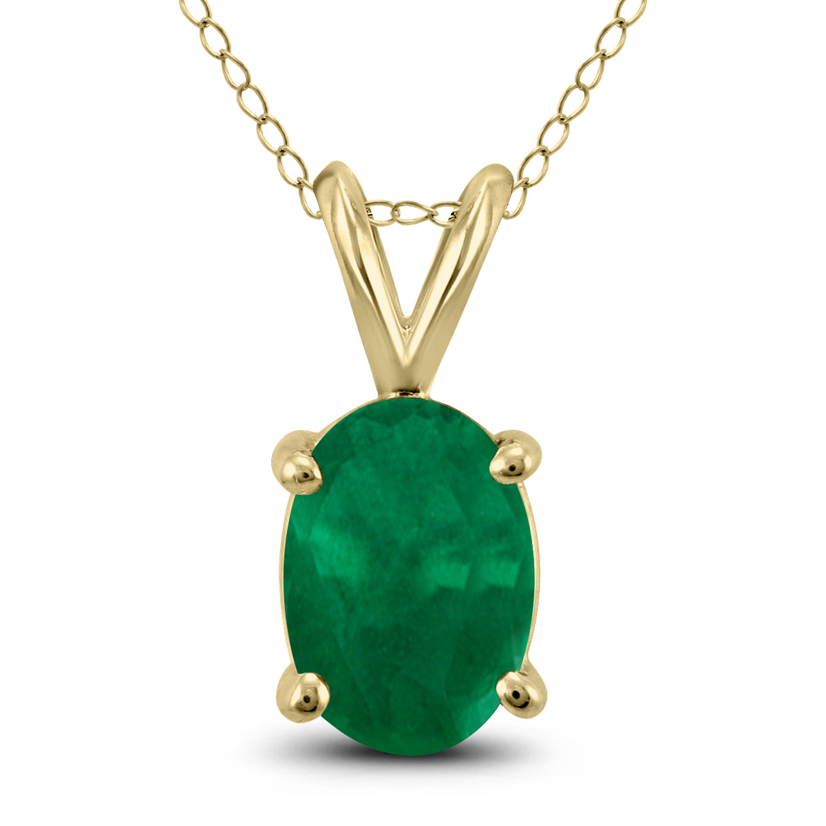 14K Yellow Gold 6x4MM Oval Emerald Pendant