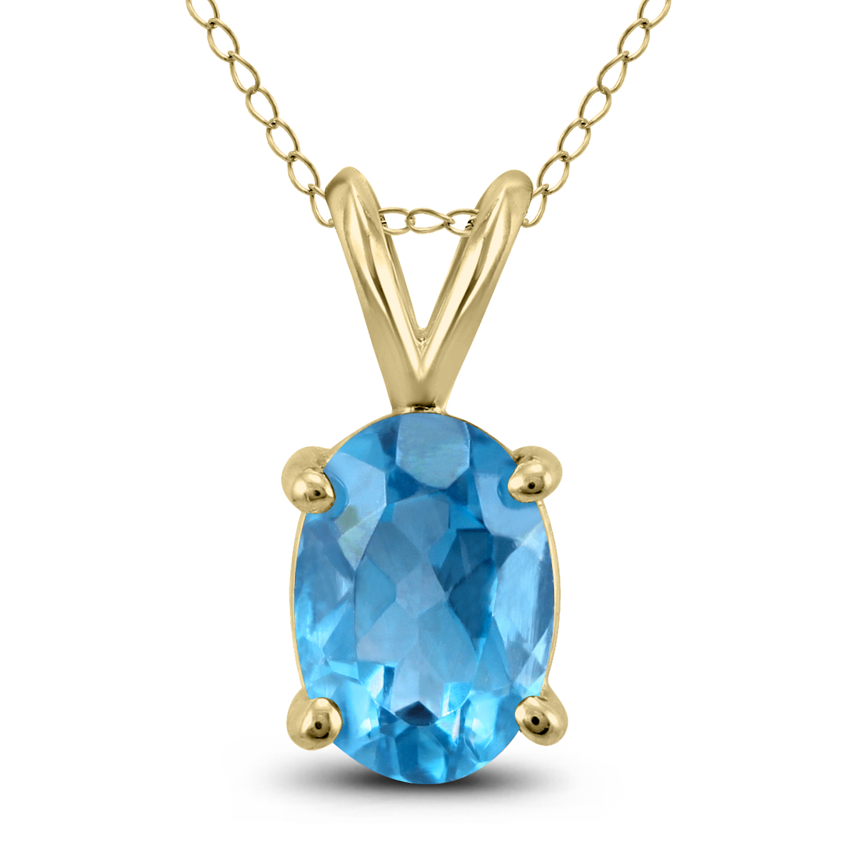 14K Yellow Gold 7x5MM Oval Blue Topaz Pendant