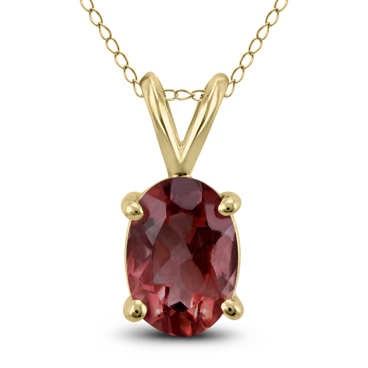 14K Yellow Gold 7x5MM Oval Garnet Pendant