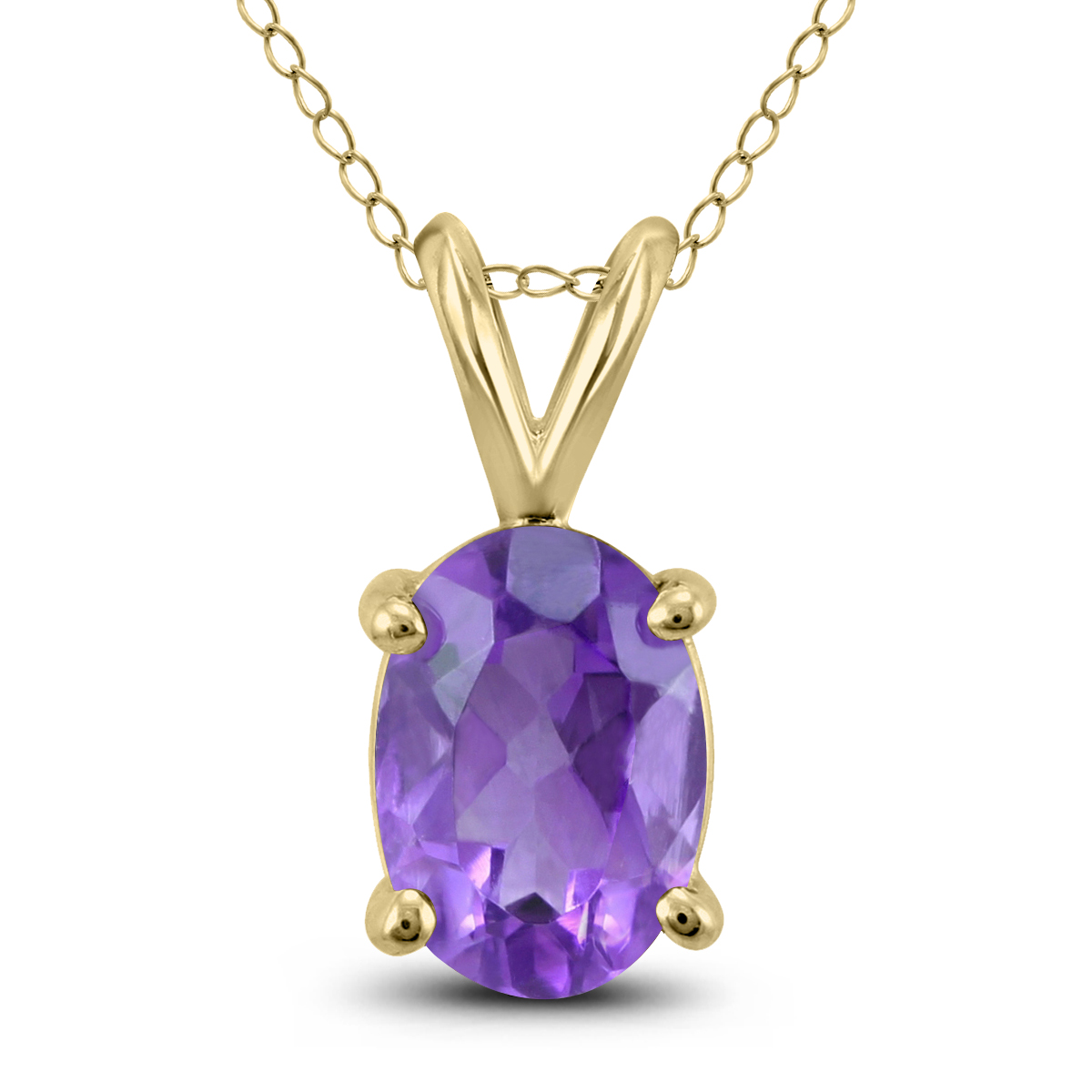 14K Yellow Gold 8x6MM Oval Amethyst Pendant