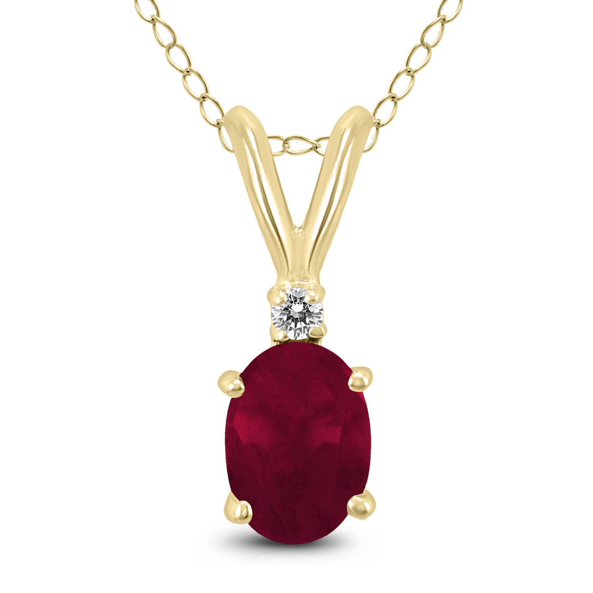 14K Yellow Gold 5x3MM Genuine Oval Ruby and Diamond Pendant