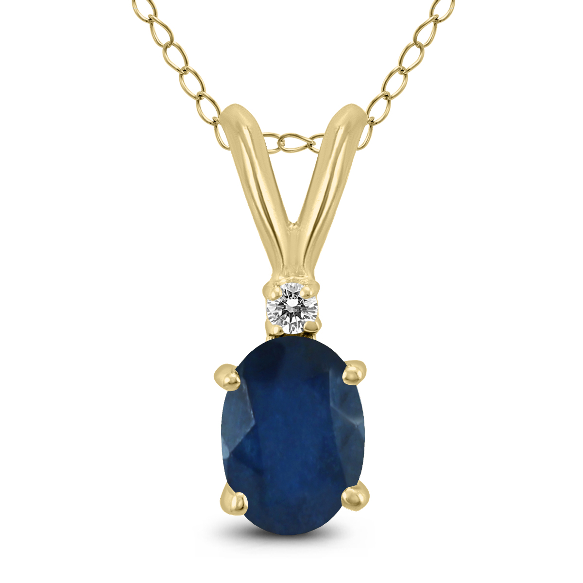 14K Yellow Gold 5x3MM Oval Sapphire and Diamond Pendant