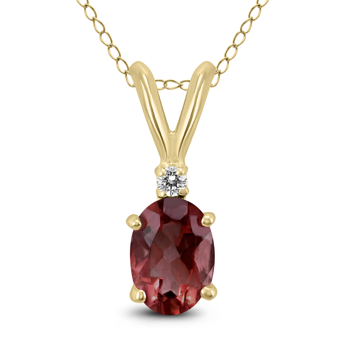 14K Yellow Gold 7x5MM Oval Garnet and Diamond Pendant