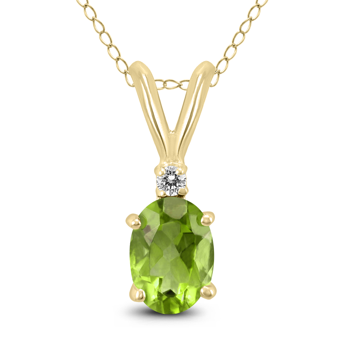 14K Yellow Gold 8x6MM Oval Peridot and Diamond Pendant