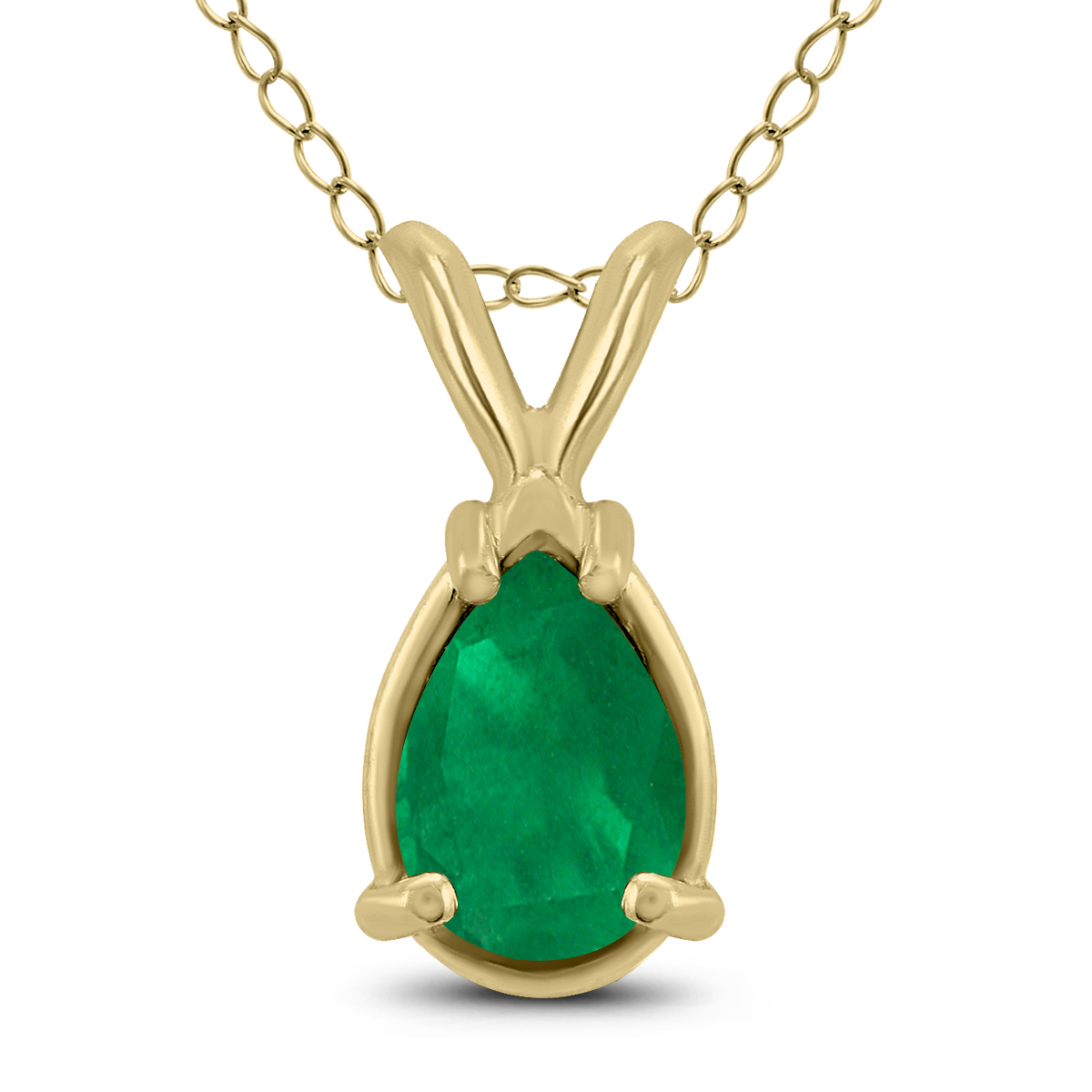14K Yellow Gold 5x3MM Pear Emerald Pendant