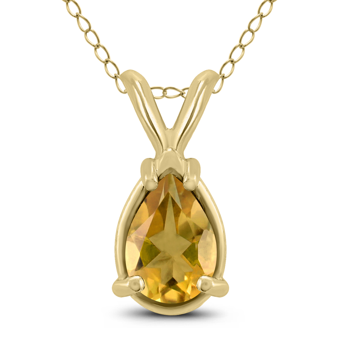 14K Yellow Gold 8x6MM Pear Citrine Pendant