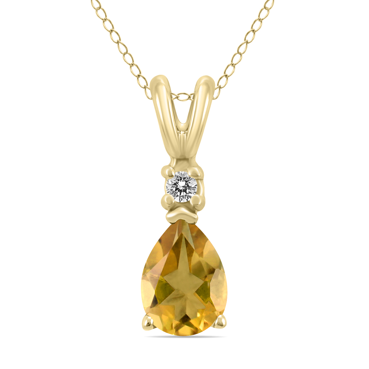 14K Yellow Gold 6x4MM Pear Citrine and Diamond Pendant