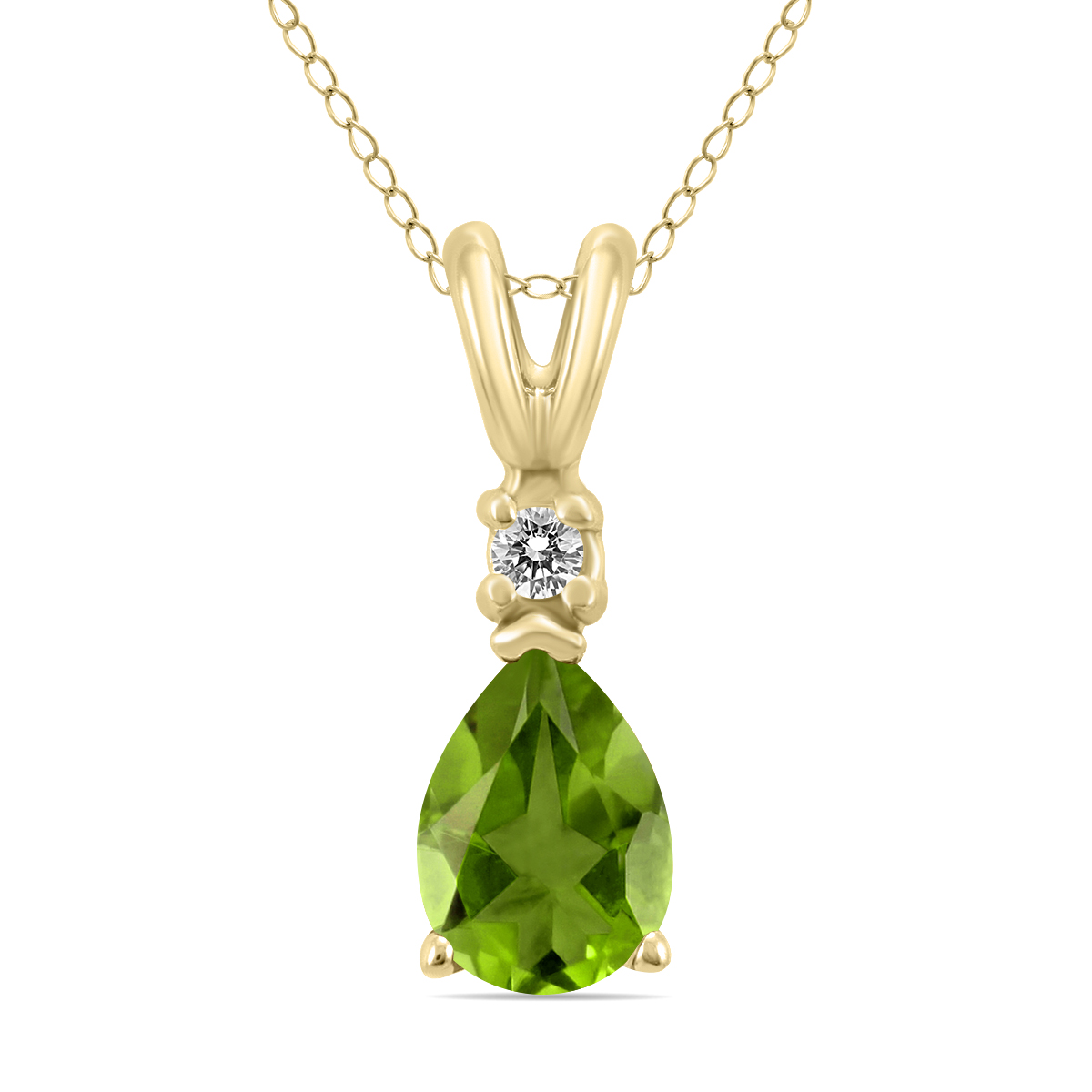 14K Yellow Gold 6x4MM Pear Peridot and Diamond Pendant