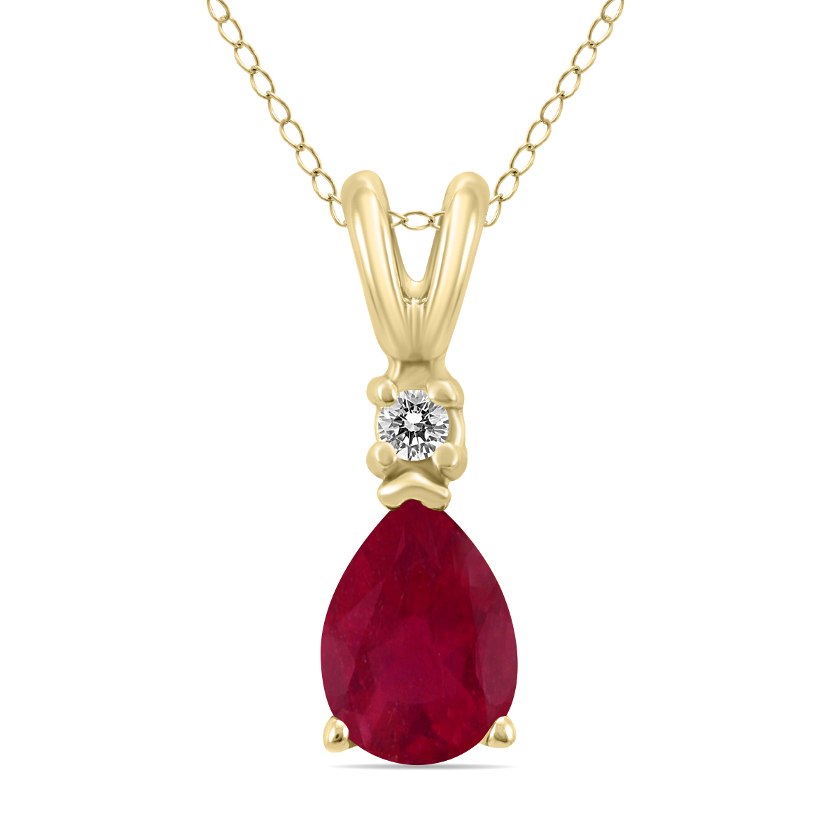 14K Yellow Gold 6x4MM Pear Shaped Ruby and Diamond Pendant