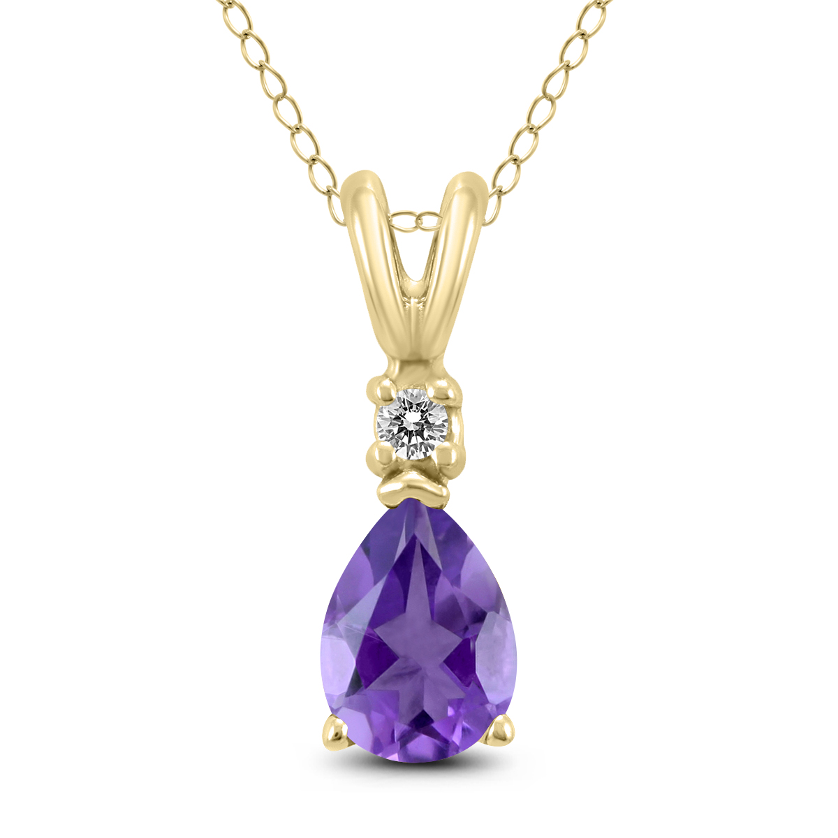 14K Yellow Gold 7x5MM Pear Amethyst and Diamond Pendant