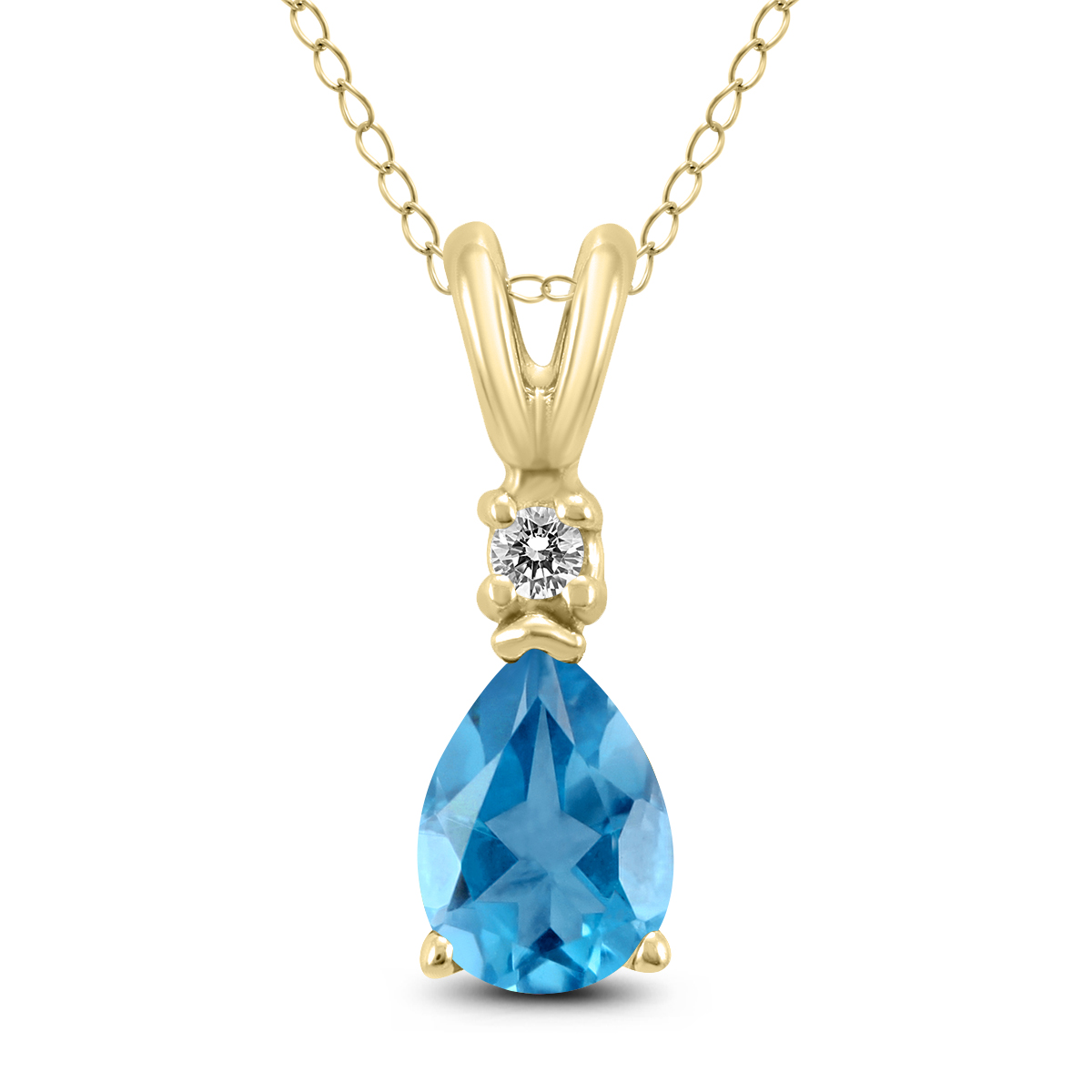 14K Yellow Gold 7x5MM Pear Blue Topaz and Diamond Pendant