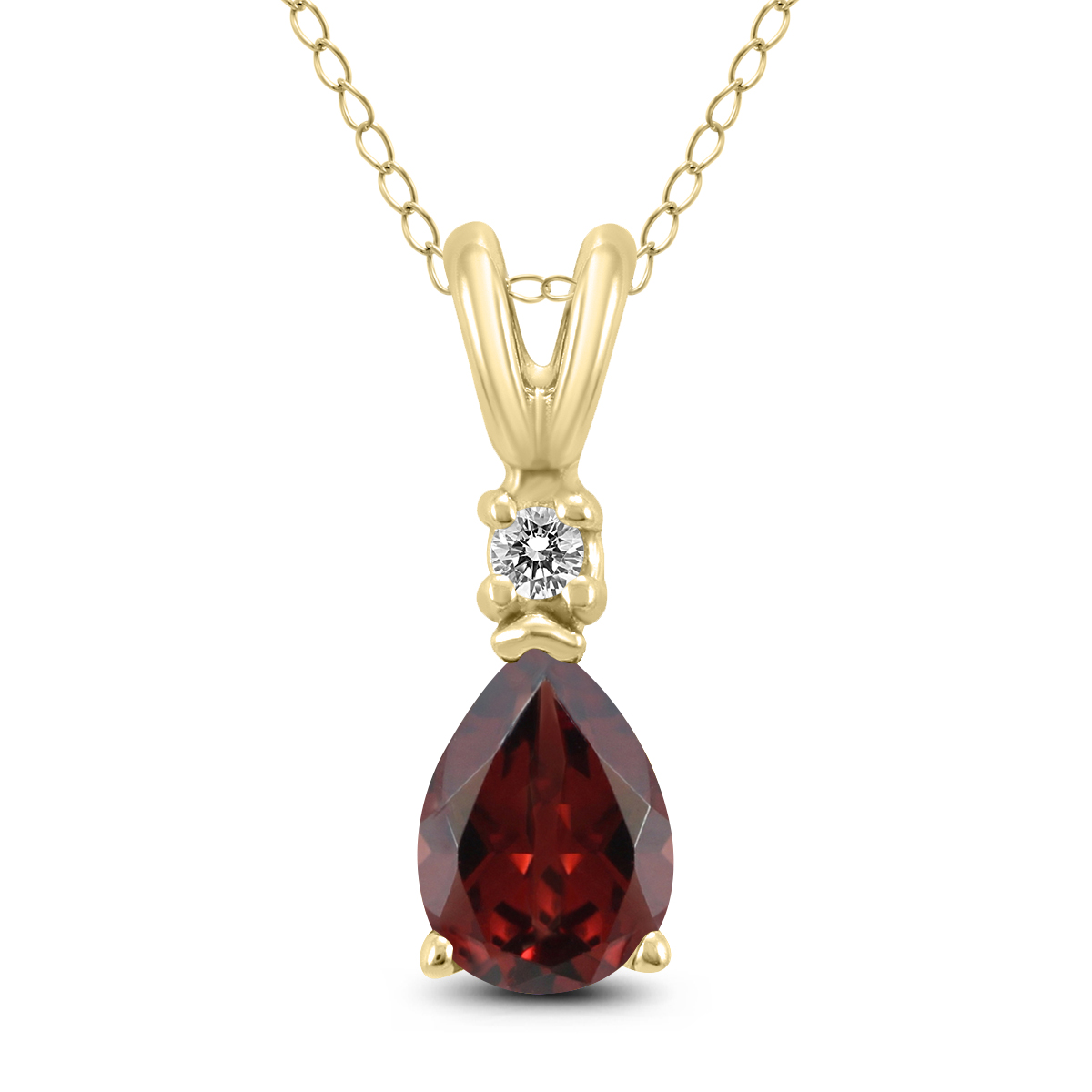 14K Yellow Gold 7x5MM Pear Garnet and Diamond Pendant