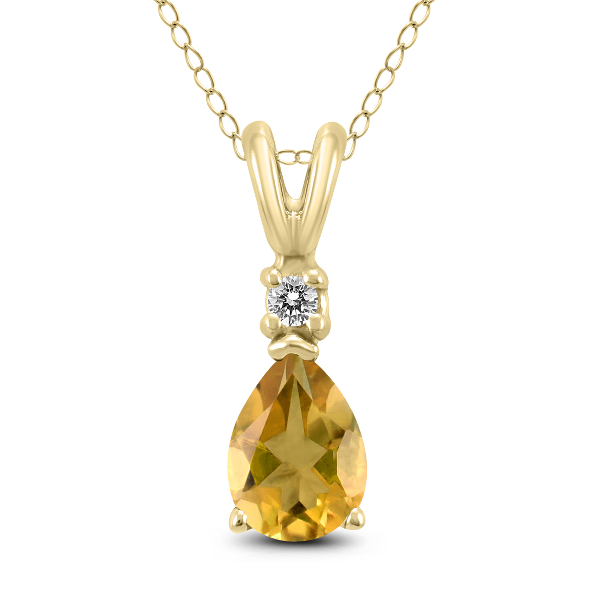 14K Yellow Gold 8x6MM Pear Citrine and Diamond Pendant