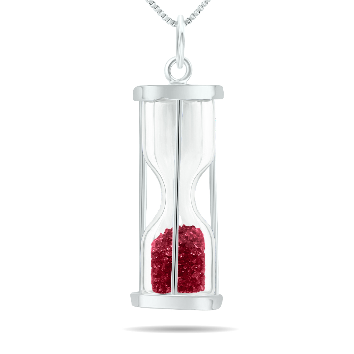3/4 Carat TW Genuine July Ruby birthstone Hourglass Pendant Necklace - Tooth Fairy Pixie Dust Gift 925 Sterling Silver