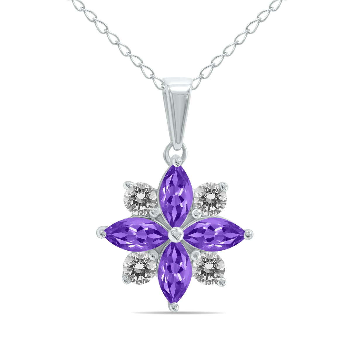 3/4 Carat TW Amethyst and Diamond Flower Pendant in 10K White Gold