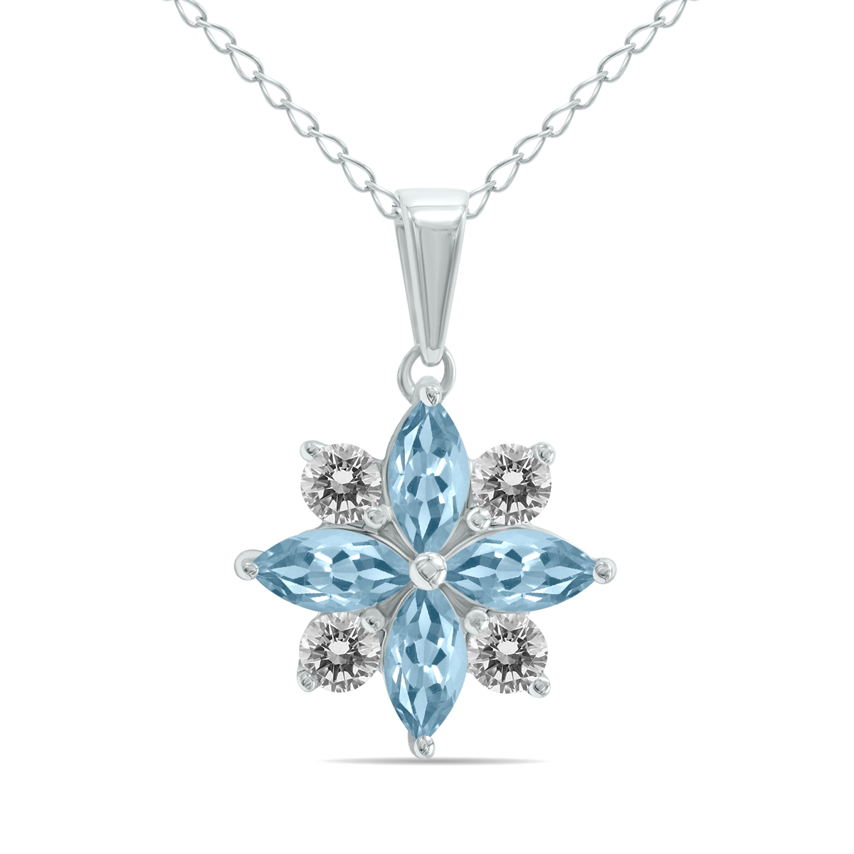 3/4 Carat TW Aquamarine and Diamond Flower Pendant in 10K White Gold