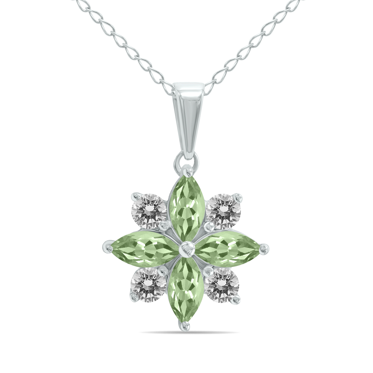 3/4 Carat TW Green Amethyst and Diamond Flower Pendant in 10K White Gold