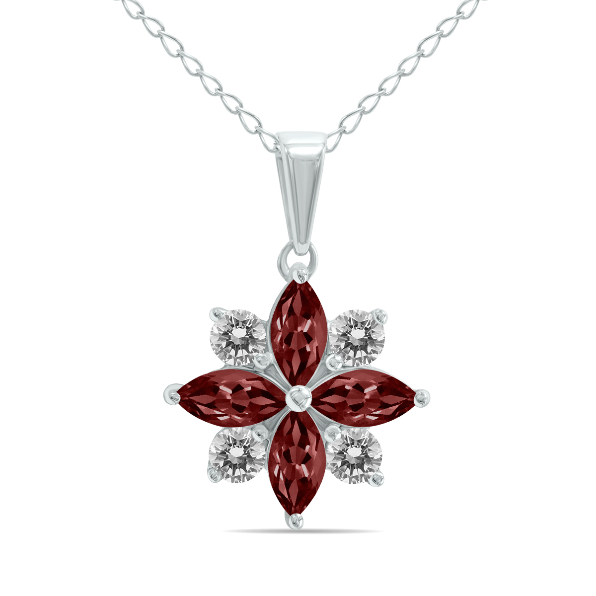 3/4 Carat TW Garnet and Diamond Flower Pendant in 10K White Gold