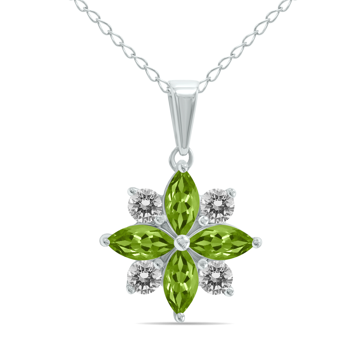 3/4 Carat TW Peridot and Diamond Flower Pendant in 10K White Gold