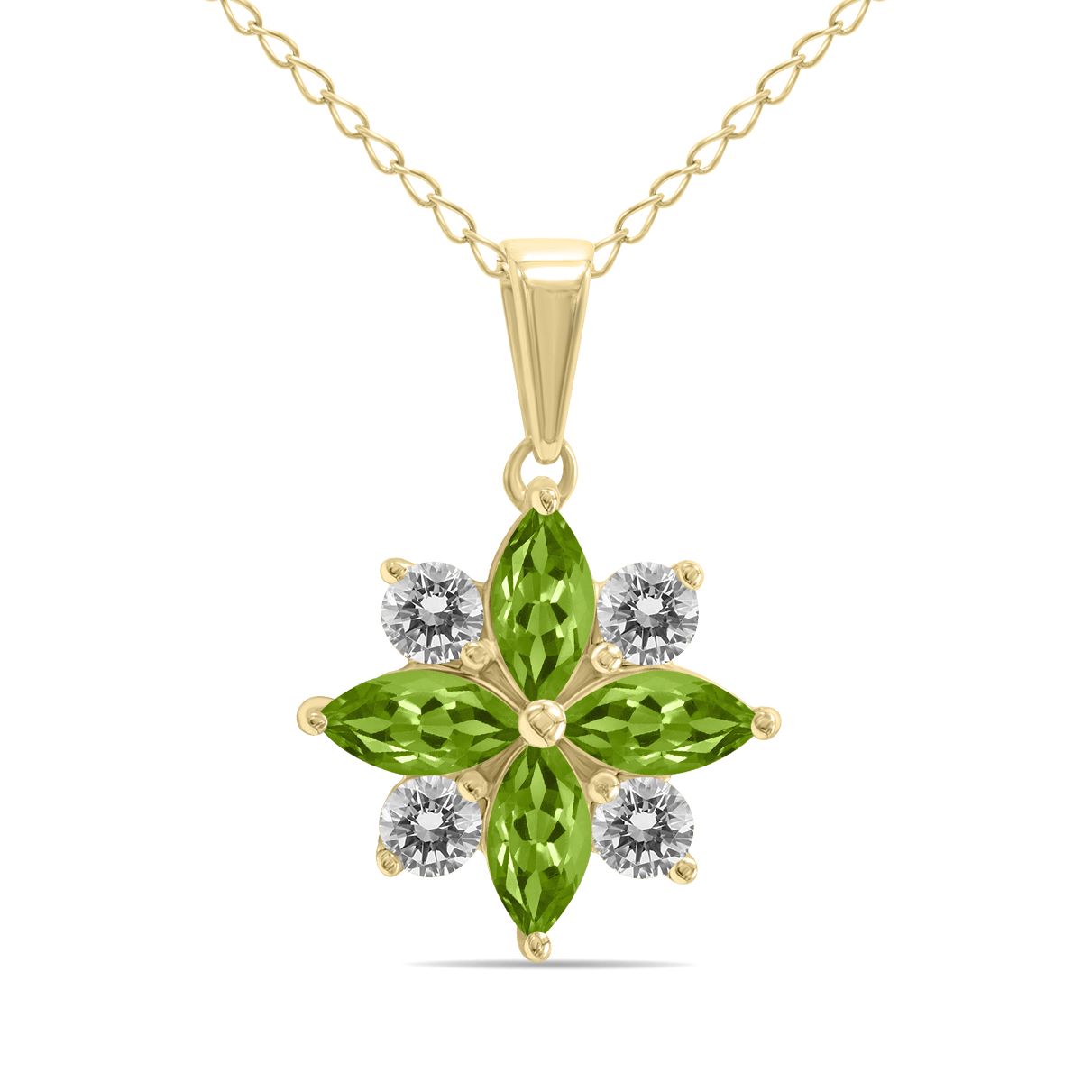 3/4 Carat TW Peridot and Diamond Flower Pendant in 10K Yellow Gold