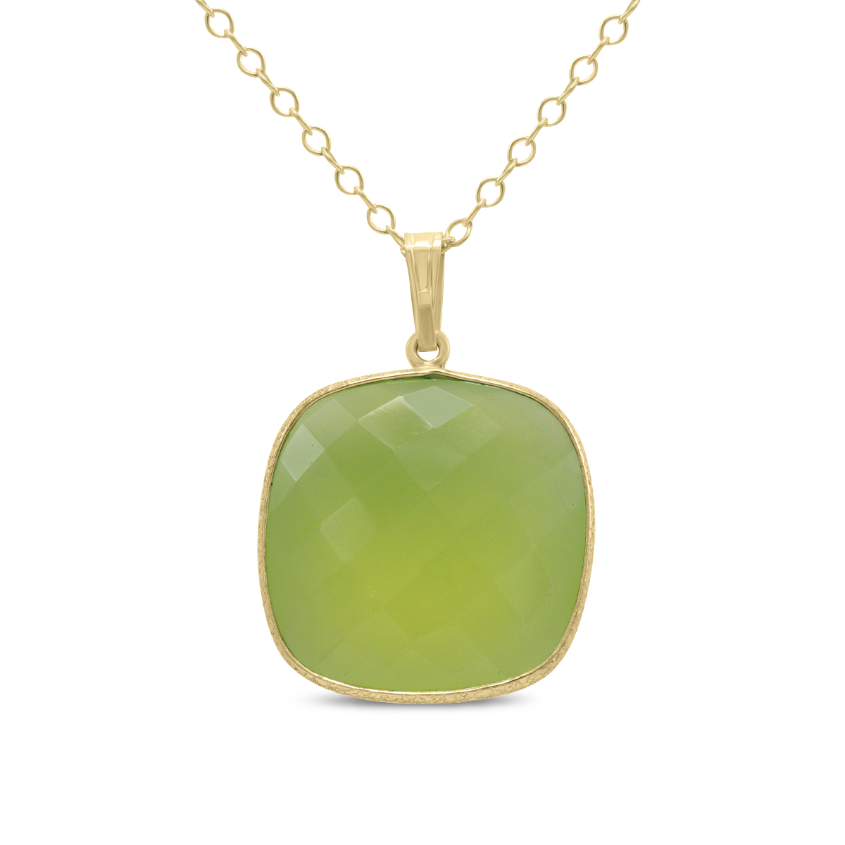 Green Agatate Cushion Pendant in Plated Sterling Silver
