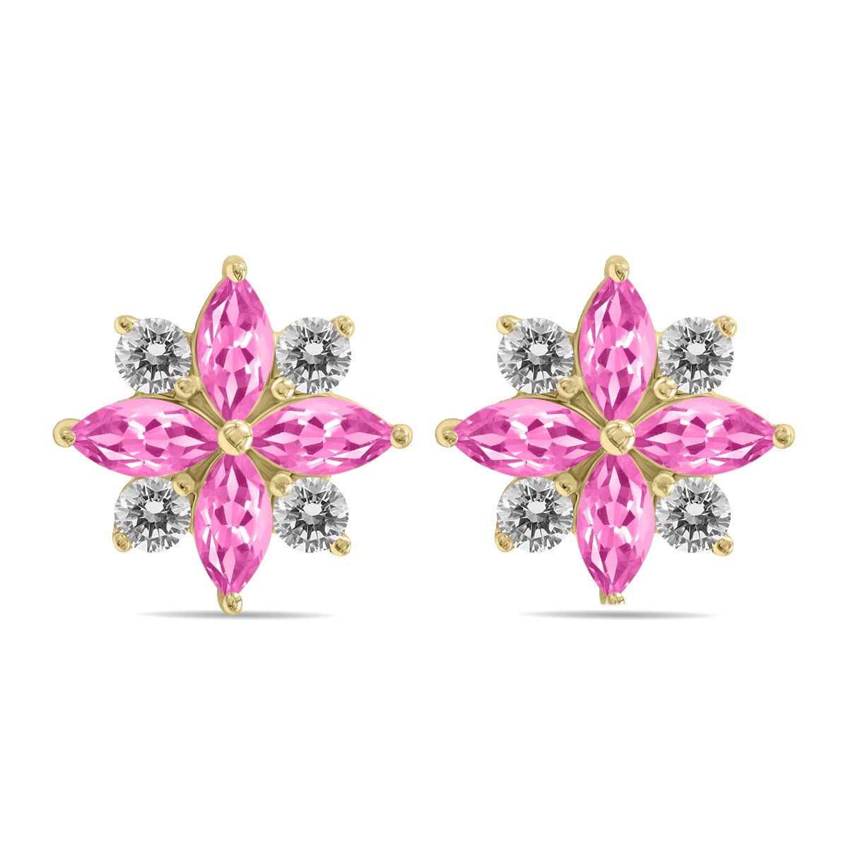 Image of 1 Carat TW Pink Topaz and Diamond Flower Earrings in 10K Yellow Gold