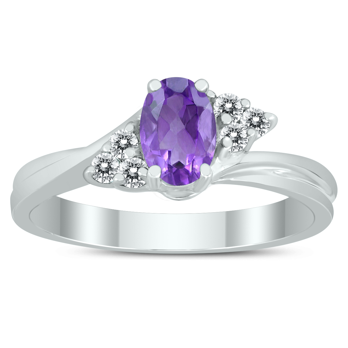 6X4MM Amethyst and Diamond Twist Ring in 10K White Gold