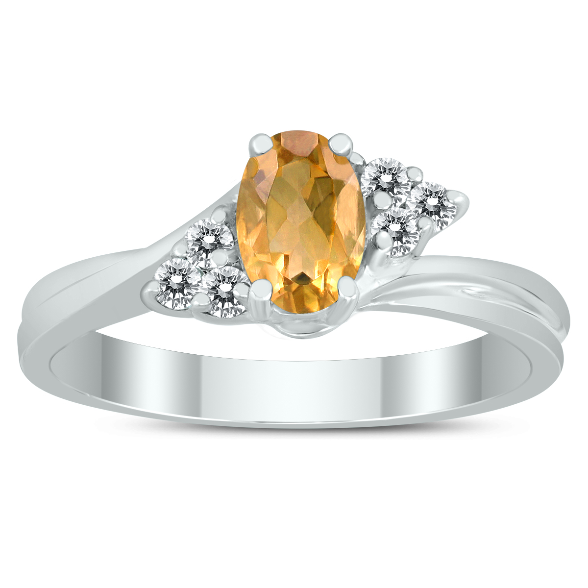 6X4MM Citrine and Diamond Twist Ring in 10K White Gold