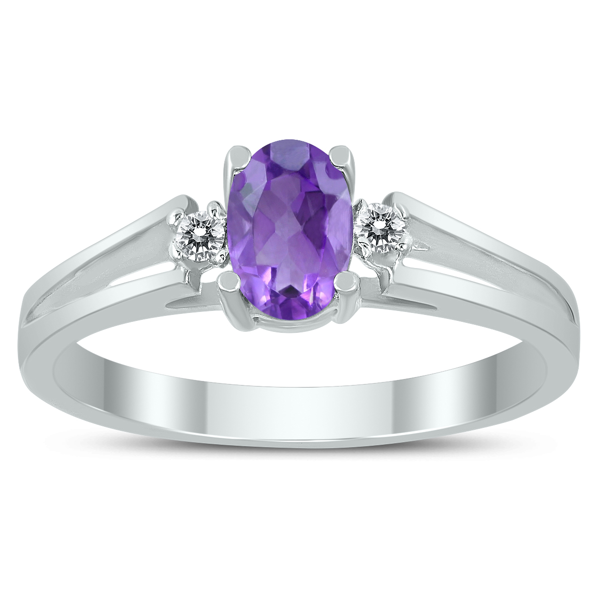 6X4MM Amethyst and Diamond Open Three Stone Ring in 10K White Gold