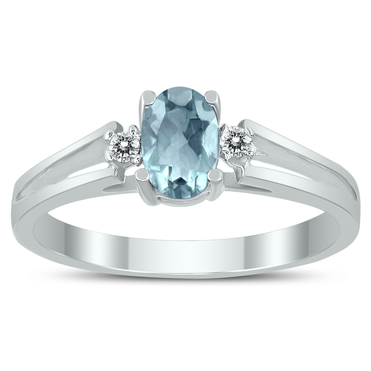6X4MM Aquamarine and Diamond Open Three Stone Ring in 10K White Gold