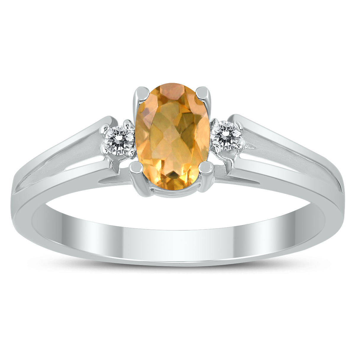 6X4MM Citrine and Diamond Open Three Stone Ring in 10K White Gold