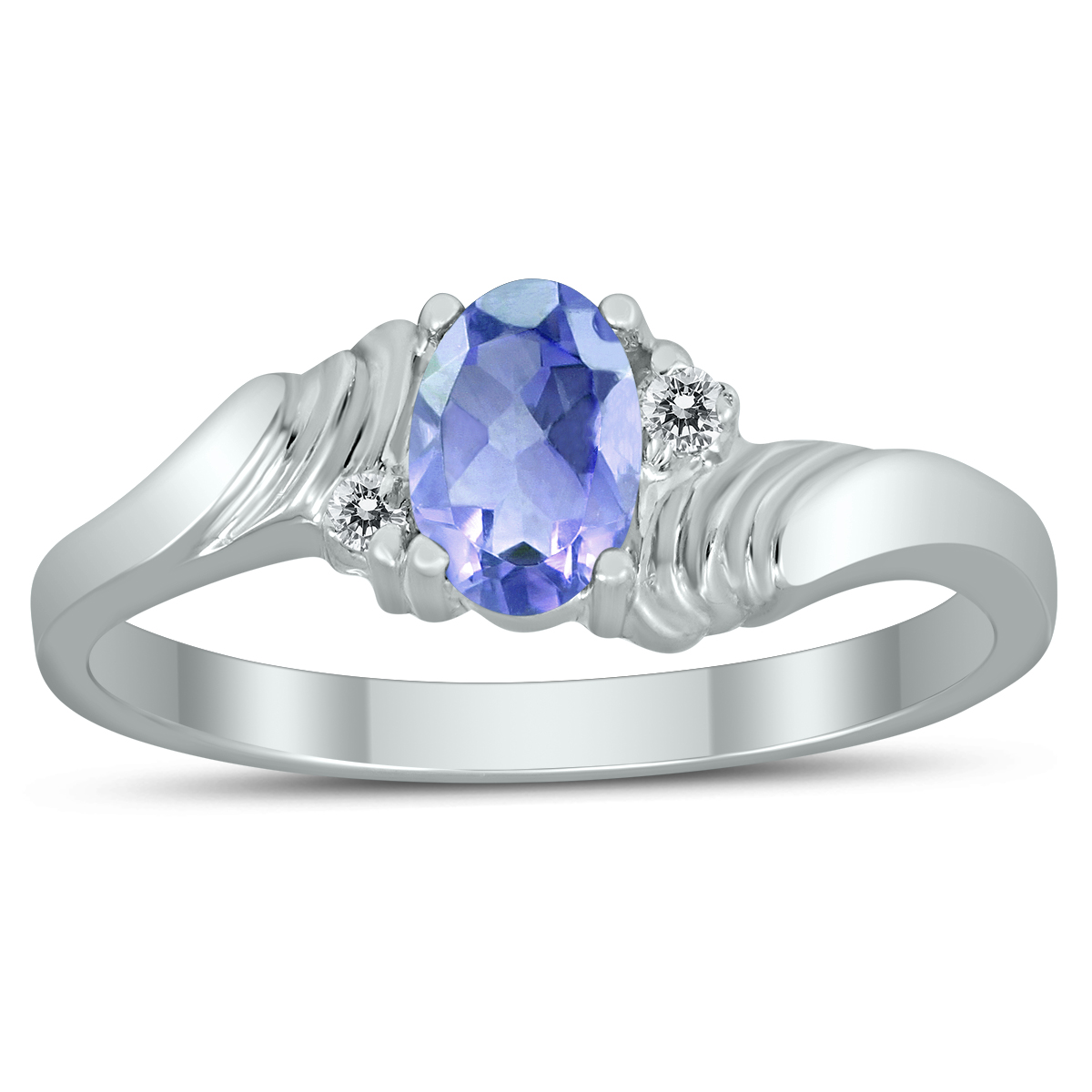 6X4MM Tanzanite and Diamond Wave Ring in 10K White Gold
