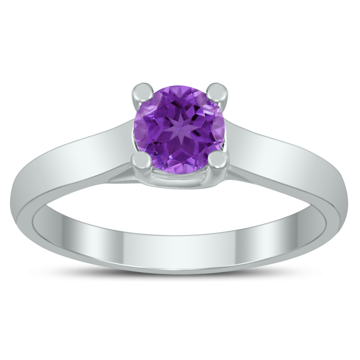 Round 5MM Amethyst Cathedral Solitaire Ring in 10K White Gold