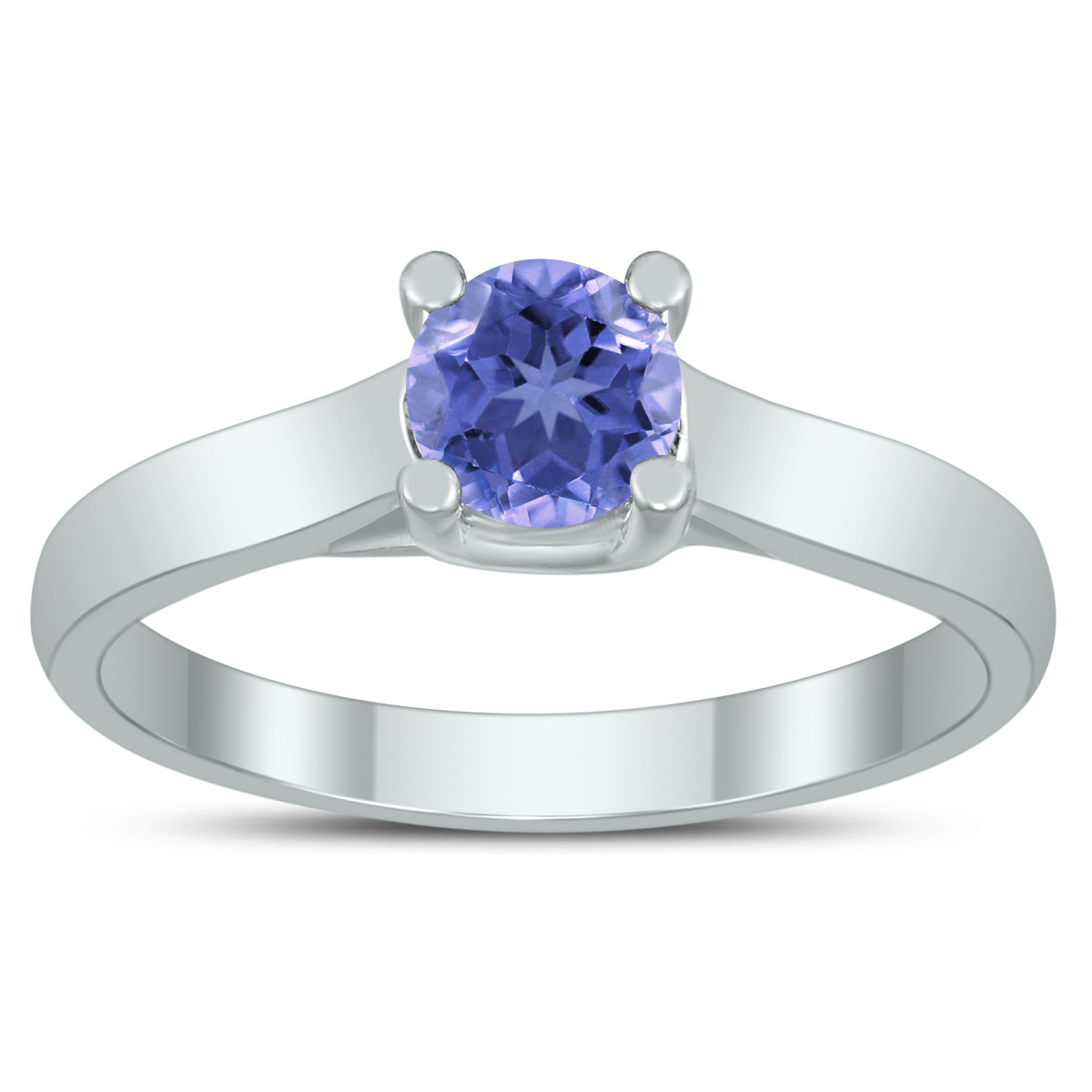 Round 5MM Tanzanite Cathedral Solitaire Ring in 10K White Gold