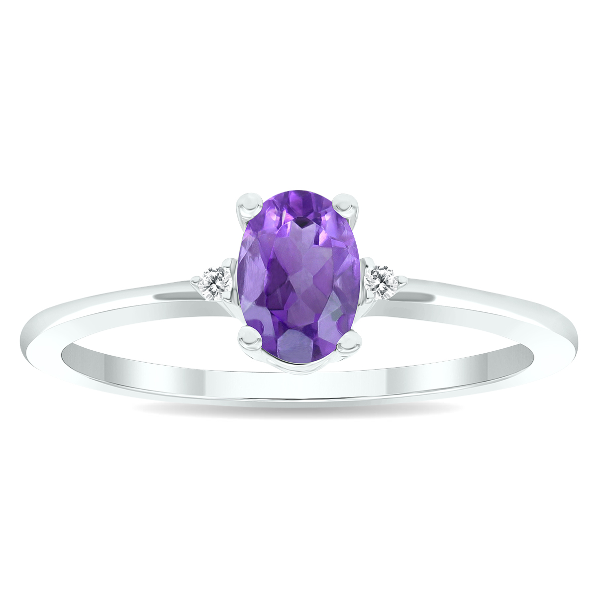 Women's Amethyst and Diamond Classic Ring in 10K White Gold