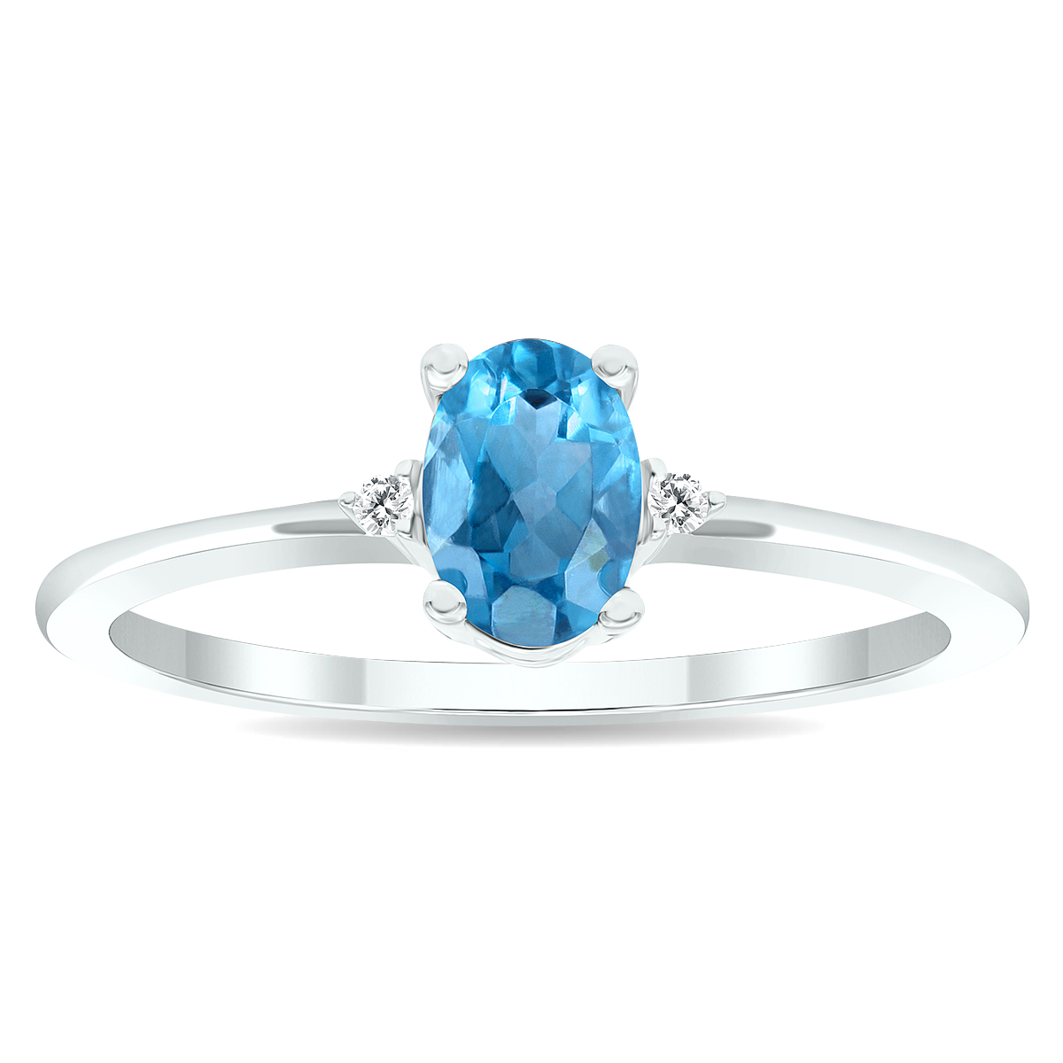 Women's Blue Topaz and Diamond Classic Ring in 10K White Gold