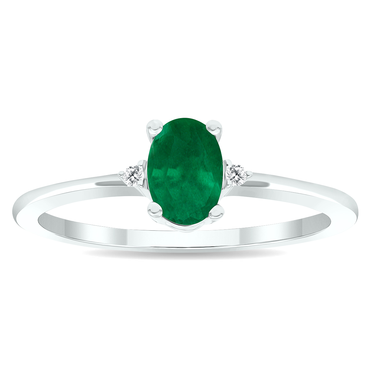 Women's Emerald and Diamond Classic Ring in 10K White Gold