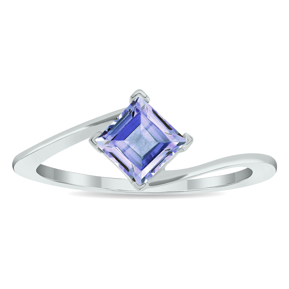 Women's Solitaire Tanzanite Wave Ring in 10K White Gold